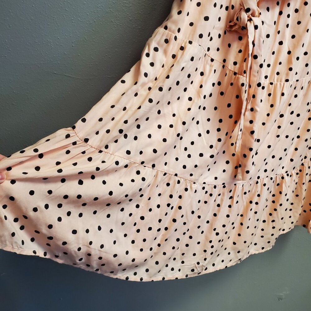 Maurices Maxi Sundress Women Size L Peach Black Polka Dot Halter Elastic Back - Picture 2 of 12